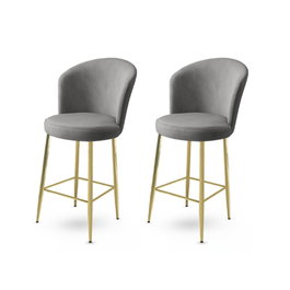 Hanah Home Juego de Taburetes de Bar Grey, Gold. Metal, Tejido Babyface. Ancho 46cm, Altura 107cm, Profundidad 40cm. Diseño Elegante y Sofisticado.